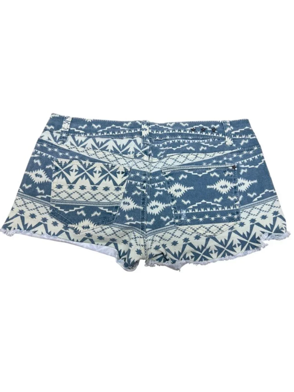 Vanilla Star Denim Shorts Sz 9 Blue White Tribal Print Star Cutoff Streetwear